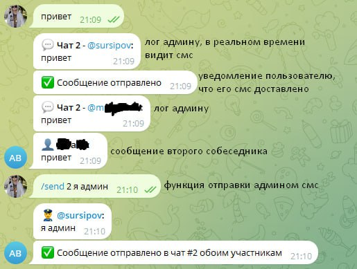 AnonChat — лог админу и команда /send